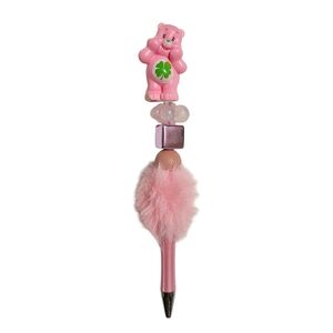 Care Bears Fur Custom Beaded Ballpoint Twist Pen Pink Topper
